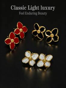 Hoa tai kiểu cổ điển thanh lịch - Hoa tai mạ vàng với men đỏ/đen/trắng, không gây dị ứng, trang sức thời trang, món quà sinh nhật/Ngày của Mẹ hoàn hảo. - Nhiều màu - Xem 1