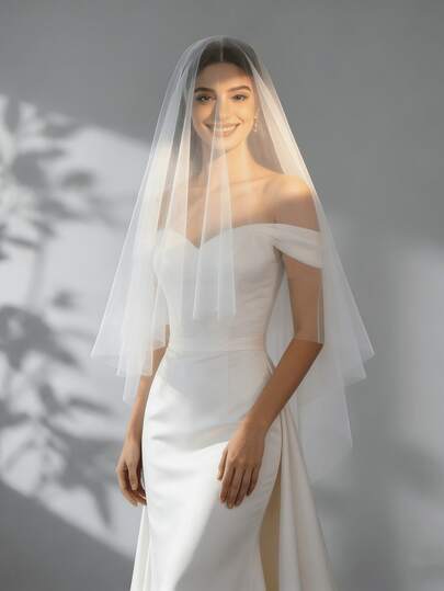1pc 1 Meter Long Minimalist Double-Layer Bridal Veil, Sheer Soft Tulle Suitable For Covering Face, Matching Wedding Dress & Cathedral Wedding