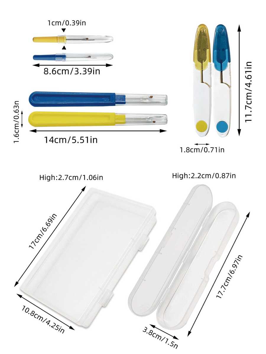 Bộ dụng cụ tháo chỉ 3/6 món, có màu vàng hoặc xanh dương, kèm nắp bảo vệ, thích hợp cho may vá, thêu thùa, sửa chữa quần áo, các dự án thủ công DIY. - Dụng cụ tháo chỉ - Xem 1