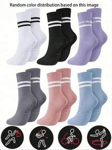 1/3/5 Pairs Women Yoga Socks, Professional Fitness Pilates Non-Slip Knee-High Socks, Suitable For Pairing With Leggings, Non-Slip Yoga Socks, Non-Slip Socks, Applicable For All Seasons Spring, Summer, Autumn, Winter, Gift For Friends, Girlfriends, Mothers On Valentine's Day - Multicolor - View 4