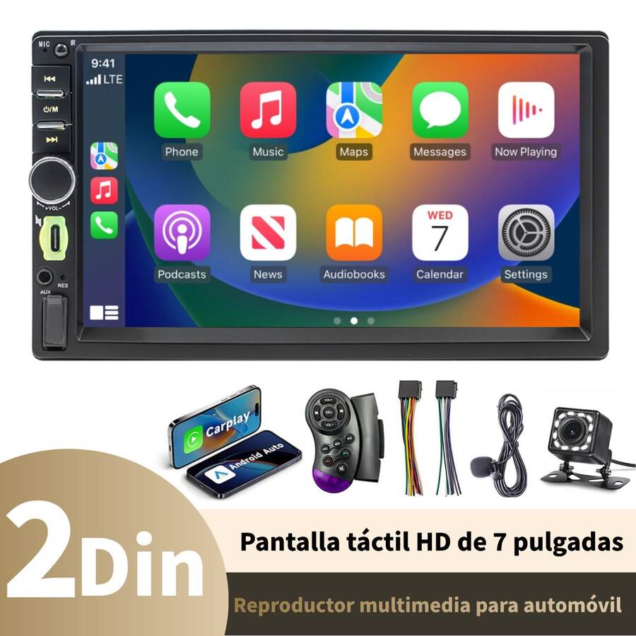 Autoestéreo Pantalla 2Din Táctil CarPlay Android Auto estéreo de pantalla Bluetooth 7 Pulgadas Mirrorlink FM TYPE-C AUX estéreo con camara reversa stereo carro MP5 Reproductor Multimedia - A - Ver 1