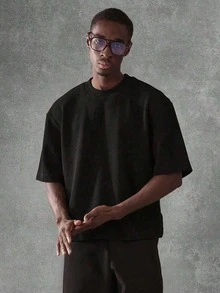 Oversized Boxy Cut Short Sleeve 100% Cotton T-Shirt, Casual Cropped Streetwear Style, Modern Minimalist Style All-Season Essential Solid Color Top - Unisex Vintage Casual Cotton T-Shirt, Comfortable Loose Fit - màu đen - Xem 18