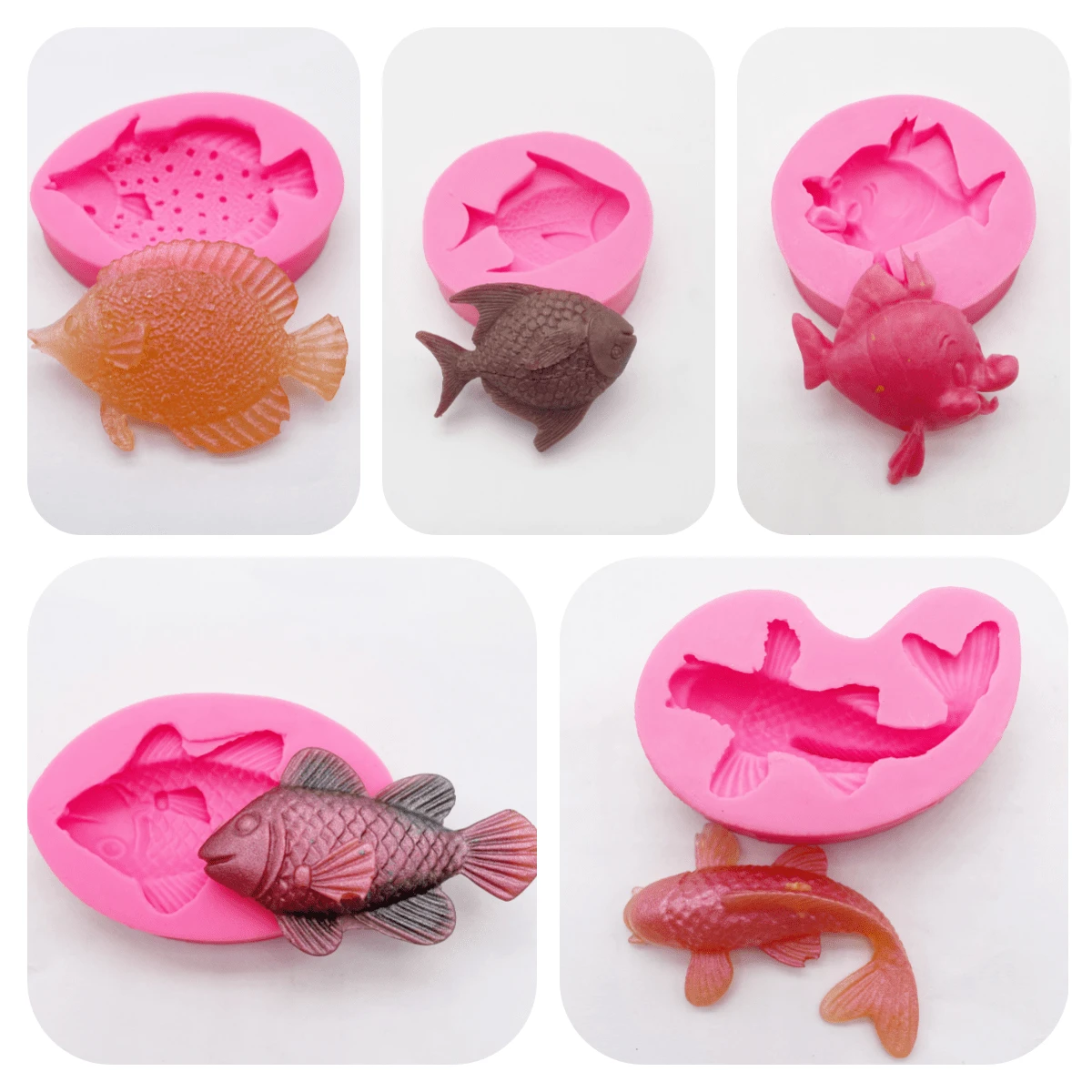 Fish Shape Soap & Resin Mold, 3D Various Fish Silicone Mold For DIY Craft, Homemade Gifts, Candle Making - Pink - View 1