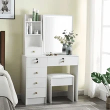 Dressing Table With Mirror, Makeup Vanity With 6 Drawers, Vanity Dressing Table With LED Light, Furniture For Bedroom, Simple And Modern Style - US A Type Plug(110-127V) - View 3