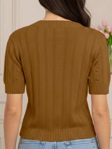 Women's Short-Sleeve Ribbed Knit Blouse, Basic, Casual, Elegant - Madera - Ver 6