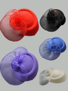HITYfascinator 1件装女士花朵面纱网纱羽毛头饰，适用于万圣节角色扮演、新娘婚礼、下午茶派对等场合，可作赛马帽、德比帽、教堂帽等，带夹子 - 彩色 - 查看 2