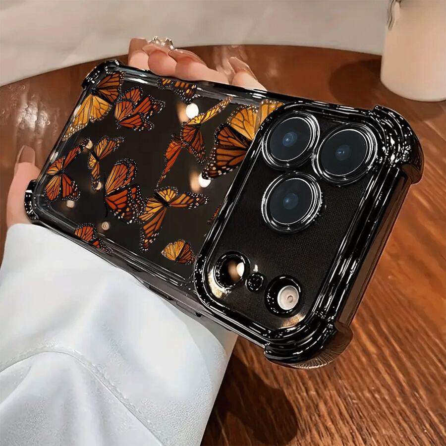 Creative Monarch Butterfly pattern new electroplated transparent TPU anti-drop mobile phone protective case for /14/13/12/11/X/XS/XS MAX/ProMax/Air/Plus and  Galaxy S Series, suitable for four seasons, birthdays, anniversaries, all holidays and gifts for family, friends, lovers, simple and fashionable shock-proof soft case protective case - Gold - Übersicht 1