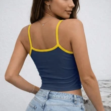 Women's Embroidered Tank Top With Straps, Baby Look Style, Brazil Y2K, Foreign Style. - Navy Blue - View 2
