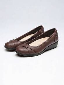 Women Wedge Flats 1.5 Inch Heel Classic Comfortable Dress Business Office Work Arch Support Ballet Flats Shoes - 棕色 - 查看 4