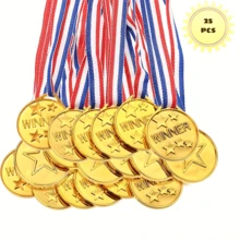 10/20pcs Plastic Gold Medal With Five-Pointed Star Design, Suitable For Sports, Events, Props, Rewards, Party Favors - Multicolor - View 1