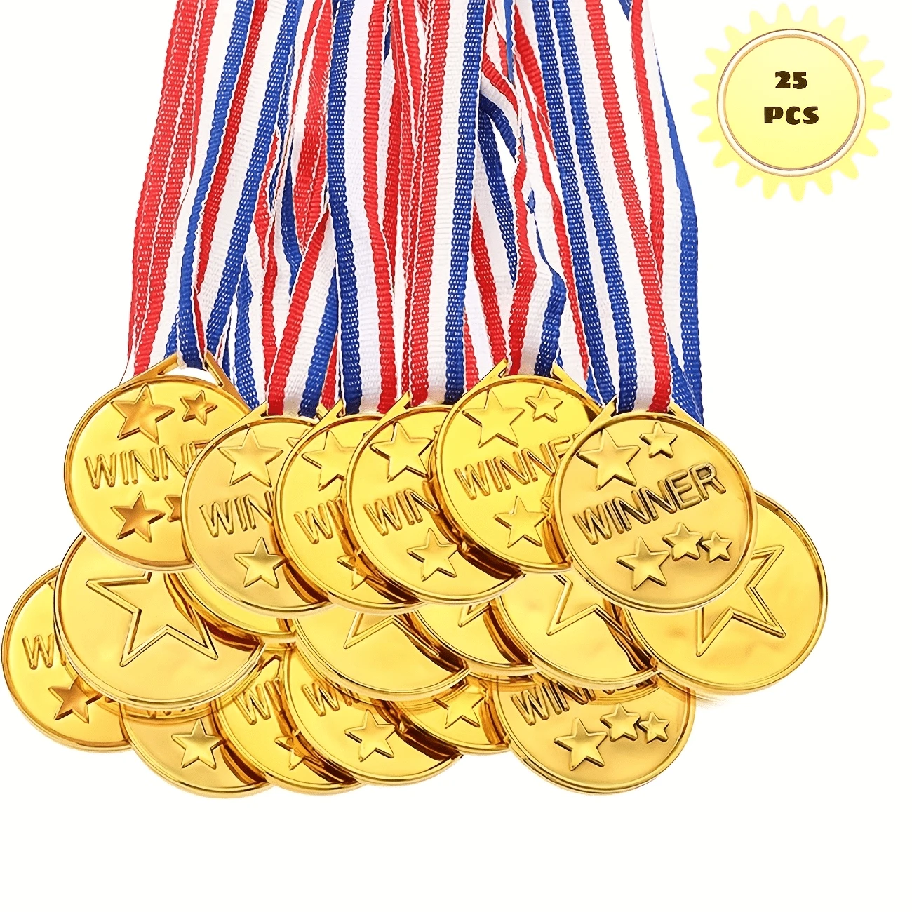 10/20pcs Plastic Gold Medal With Five-Pointed Star Design, Suitable For Sports, Events, Props, Rewards, Party Favors - Multicolor - View 1