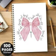 1pc Pink Floral Bow Inspirational Spiral Notebook | Matthew 19:26 Bible Verse "With God All Things Are Possible" Soft Pink Aesthetic Journal For Women - Rectangle - View 9
