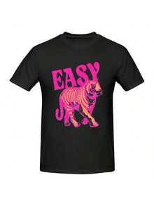 Easy Tiger Shirt, Di Tiger Boxy , Vintage Tigers Crop Top, Easy Tiger , Retro Tiger , Easy Tiger T-Shirtcotton220g High-Quality Pure Vintage Cotton T-Shirt Summer Outfits For Women Graphic Tees With Minimalist Printing, Soft And Breathable Fabric, Comfortable And Loose, Suitable For All Day Wear, Suitable For Office Casual Wear, Spring And Summer Daily Appearance, Elegant And Youthful Design-Unisex Summer Casual Vintage Cotton Printed T-Shirts For Couples - 黑色 - 查看 16