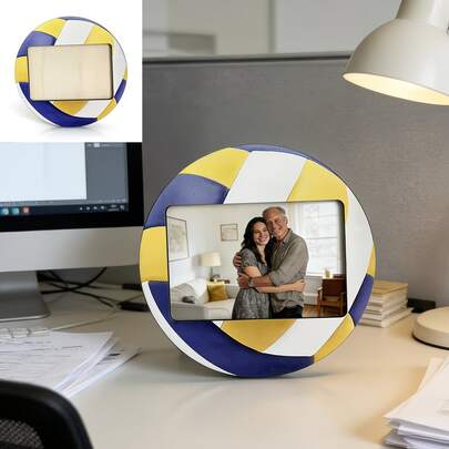1pc Volleyball Shaped Photo Frame, Desktop Decor, Sports Themed Creative Frame, Desk Shelf Decoration, Bedroom Wall Decor, Commemorative Gift, Perfect Gift For Volleyball Enthusiasts