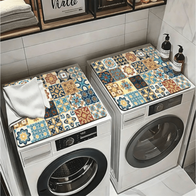1 tấm thảm phủ bụi máy giặt in họa tiết kẻ caro cổ điển, thấm hút nhanh khô, bảo vệ máy giặt và máy sấy, thảm hiện đại tiện dụng, trang trí phòng giặt và nhà bếp.
