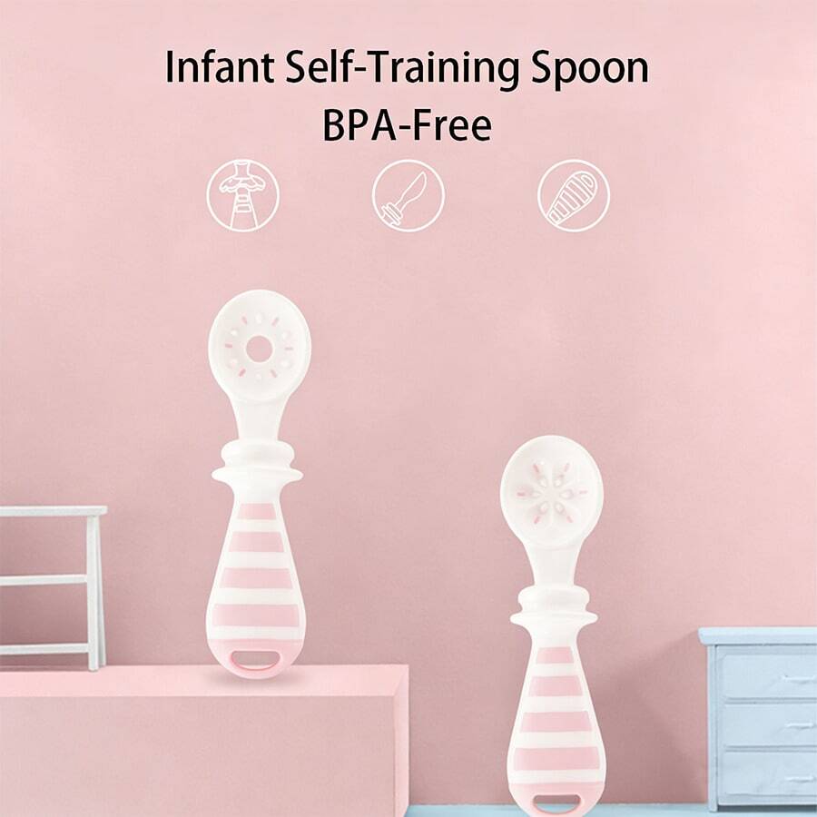 2件套婴儿训练勺，带防呛护罩，双头舔舐设计，耐热，适合6个月及以上宝宝自主进食。 - 彩色 - 查看 1