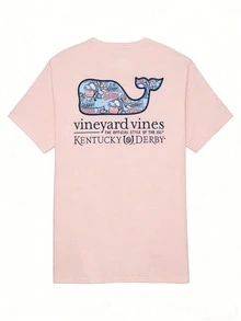 Vineyard Vines Men's Kentucky Derby Sticker Whale Fill Short-Sleeve Pocket Tee Pure Cotton T-Shirt-Vintage Casual Style For Summer And Autumn, Unisex Loose-Fit Crew Neck Short-Sleeve T-Shirt - Hồng - Xem 18