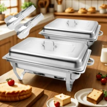 Chafing Dishes For Buffet Set,Square Chafing Buffet Elegant And Dignified For Catering Supplies Buffet Display ,Food Warmer Perfect For Buffet Servers And Warmers,Barbecue,(316) Stainless Steel  Chafing Buffet, Perfectly Adapted To The Needs Of Chilled Drinks And Fruits In Summer - Tất cả đều bằng bạc, kèm theo kẹp gắp thức ăn. - Xem 14