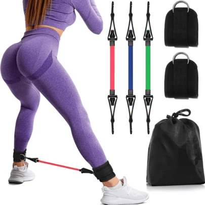 5-Piece Ankle Resistance Bands Set With Cuffs,Glute Kickback Ankle Straps Set With 10Lb,20Lb,30Lb Resistance Bands For Women Strengthen Core Muscles Of The HIPS And Legs