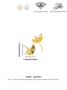 Bông tai bạc S925 hình lá, cắt kiểu Marquise, đính đá CZ màu xanh ô liu, không gây dị ứng, đựng trong hộp quà tặng. - Vàng - Xem 9
