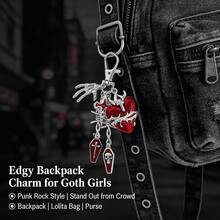 1 Stück Vintage roter Herz-Kreuz Metall Schädel einzigartiger Anhänger, gotischer Schädel handgemachter herzförmiger Sarg, Punk Rock Taschenbaumler, Gothic Stil Accessoire, geeignet für den täglichen Gebrauch, Halloween Geschenk, Gothic Subkultur Musikliebhaber Geschenk, cool, mysteriös, einzigartig, Nischengescenke für Mutter, Vater, Abschluss und Lehrer - Rot - Übersicht 5