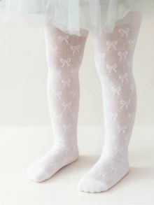 1件女童/女孩褲襪，優雅甜美公主風鏤空蝴蝶結設計，經典純色極簡時尚百搭褲襪，舒適透氣柔軟休閒緊身褲，適合派對、假期、返校、旅行、戶外、日常穿著、情人節 - 白色 - 查看 1