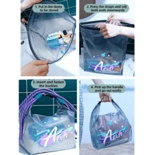 1pc Waterproof Storage Bag, Large Capacity Drawstring Bag For Gym Clothes, Swimming, Bathroom, Outdoor Travel Toiletry Organizer, Unisex - Multicolor - View 7
