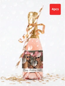 1/4/8 قطع ملصقات زجاجات مخصصة، التصميم يتضمن اسم الشخص وتاريخ الميلاد، يمكن تطبيقها على زجاجات أو الشمبانيا، أسلوب بسيط - متعدد الألوان - مشاهدة 21