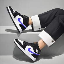 Jordan 1 Mid Black Racer Blue White GS Black And White Blue - Black, White and Blue - View 2