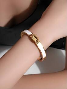 1 pieza Brazalete de acero inoxidable chapado en oro de 18K, resistente al agua, no se desvanece, regalo de moda para mujeres, adecuado para vacaciones, citas, regalo perfecto - pulsera - Ver 7