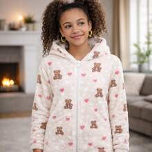 Girls' Fleece Jumpsuit With Hood - Comfortable And Warm Winter Clothing - Gấu bông Off-White - Xem 1