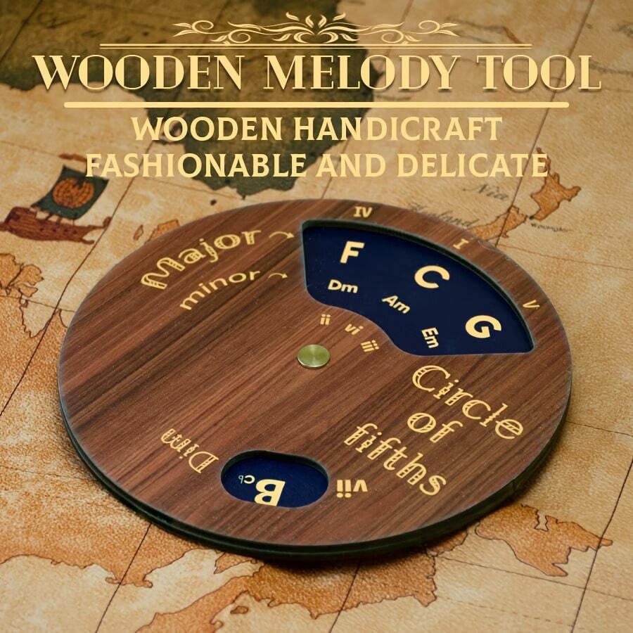 OUMINGYQ 5-Degree Circle Turntable With Stand, Wooden Music Theory Learning Tool, Guitar Piano Chord Diagram, Music Education Gift, Home Decor And Practice Accessory - Camel - View 1