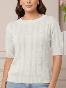 Women's Short-Sleeve Ribbed Knit Blouse, Basic, Casual, Elegant - Apagado - Ver 6