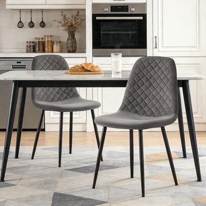  ZOONFA Grey Elegant Velvet Dining Chairs Upholstered Seat Metal Legs For Living Room Kitchen Home Office