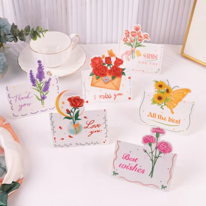 6pcs Floral Bouquet 3D Greeting Cards, Suitable For Flower Shops, Bakeries, Holidays, Blessing Cards, Elegant Postcards