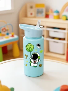 Botol Minum 500ml dengan Sedotan, Motif Kartun Astronot & Elemen Luar Angkasa, Dapat Dikustomisasi untuk Pelajar - MultiWarna - View 9