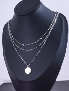 2pcs Minimalist Beachy 3-Layer Disc Pendant Necklace, Versatile Choker Style For Women, Ideal For Travel, Vacation, Gaming And Entertainment - Gold - View 3