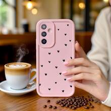 Heart Cute Black Heart Pattern Phone Case, Minimalist Ins Style, Aesthetic Black Heart Design, Matte Pink Lens Protector Frame, Step Edge, Full Body Shockproof Soft TPU Case, Anti-Fall Slim Protective Cover Compatible With Samsung Galaxy Honor MOTO - Multicolor - View 6