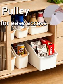 Dual-Color Pull-Out Storage Box, Featuring Curved Design Suitable For Kitchen Cabinet And Cupboard Organization, Made Of Washable And Reusable PP Material, Essential For Home Storage, Ideal Gift For Christmas And Halloween - Multicolor - View 3