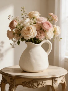 A Simple White Resin Vase Is A Perfect Complement To Any Home Decor, A Vintage Rustic Style Resin Planter With Beautiful Texture, A Large Vintage Resin Vase With Handle Suitable For Table Decor Or Gardening, Room Decoration, Handicrafts, Resin Sculptures, Decorative Vases, Gardening, Tabletop Accents, Coffee Shops, Bookshelves, Gifts - A - View 6