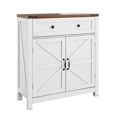 Farmhouse Style Storage Cabinets With Drawers And Adjustable Shelves, White Kitchen Cabinets With Walnut Countertops, Modern Console Cabinets For Coffee Bar For Kitchen, Dining Room, Bathroom And Hallway.