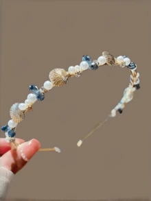 1 Stück Haarband mit Kunstperlen und Strass Blume, Haarreif - Verschiedenfarbig - Übersicht 4