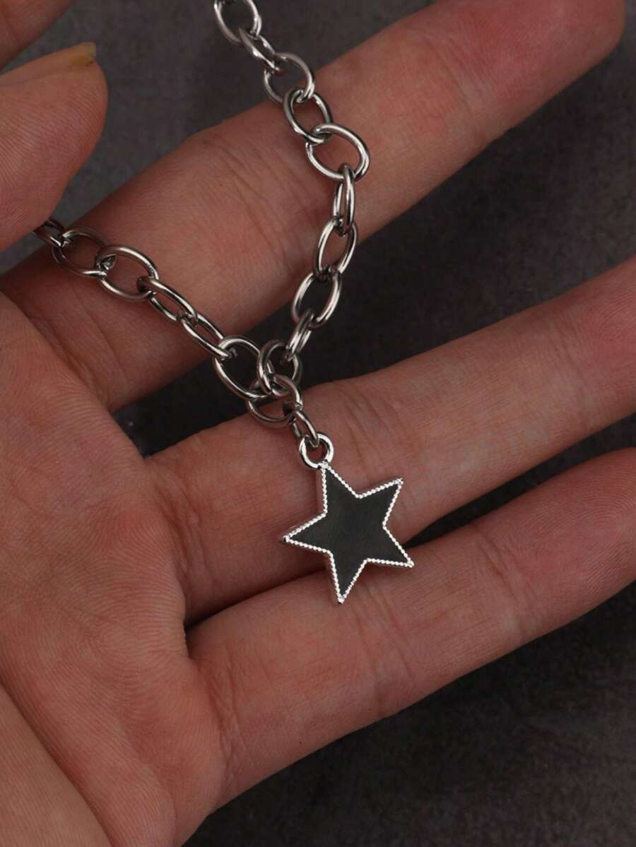 1 chiếc vòng cổ hình ngôi sao phong cách Gothic cổ điển tối giản, kiểu Y2K, unisex. - màu đen - Xem 1