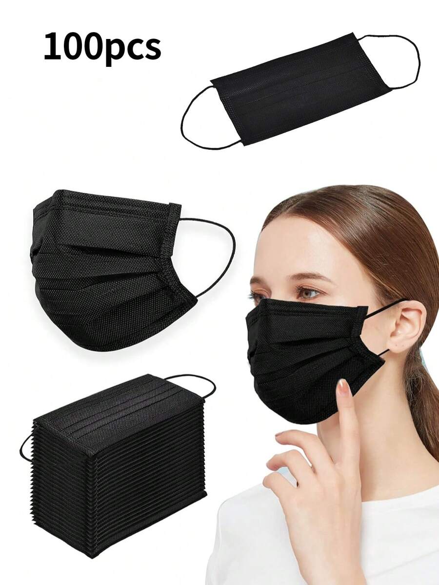 100 khẩu trang dùng một lần màu đen, nhẹ và thoáng khí, thiết kế chống bí bách, thích hợp sử dụng vào mùa xuân và mùa hè, thời trang và đa năng.