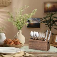1pc Silverware Holder, Wooden Utensil Caddy, Silverware Organizer Countertop, Cutlery Holder For Party, Fork Spoon Knife Organize - Multicolor - View 6