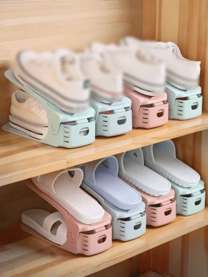 10/20pcs Adjustable Shoe Slot Organizer Racks, Minimalist Style, Space-Saving Stackable Design, Suitable For Wardrobe And Entryway Shoe Storage