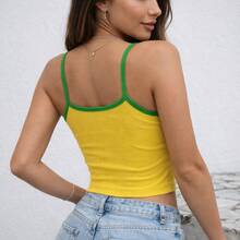 Women's Embroidered Tank Top With Straps, Baby Look Style, Brazil Y2K, Foreign Style. - Amarillo - Ver 2