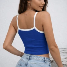 Women's Embroidered Tank Top With Straps, Baby Look Style, Brazil Y2K, Foreign Style. - Royal Blue - View 2