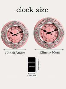 2D Flat Design. 1pc. Pink Carved Gemstone Theme Wooden Wall Clock, Silent Decorative Clock, Creative Clock Suitable For Bedroom, Living Room And Office Decor, 25/30cm (Batteries Not Included), 2D Flat - 1PC - View 5