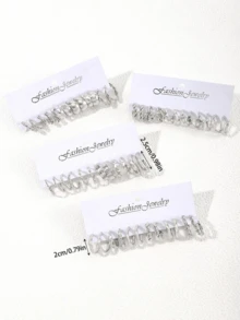 60/48/36/24/12pcs Vintage Classic Punk Style Metal Earrings Set For Women, Elegant Faux Pearl Heart Stud Earrings, Exaggerated Geometric Square Hoop Earrings, Suitable For Daily Wear And Music Festivals, Also An Ideal Gift For Holidays And Mother's Day - Silver - View 4